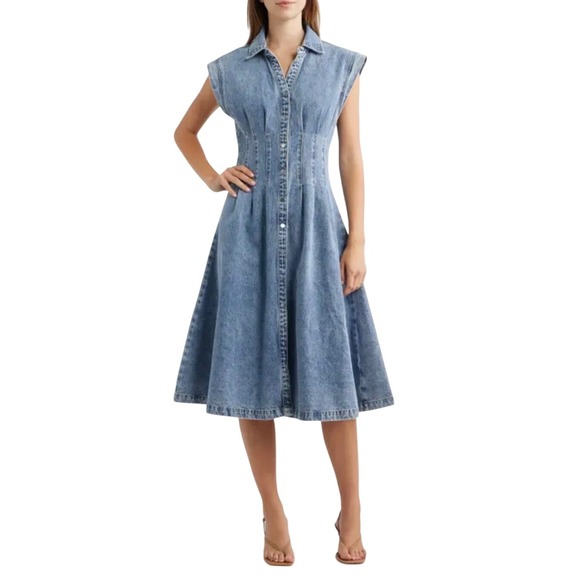 Torn by Ronny Kobo Dresses & Skirts - Torn By‎ Ronny Kobo Edie Pleat Waist Denim Shirt Dress size Large $228 NWT